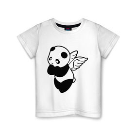 Детская футболка хлопок с принтом Панда с крыльями в Новосибирске, 100% хлопок | круглый вырез горловины, полуприлегающий силуэт, длина до линии бедер | крылья | панда