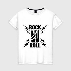 Женская футболка хлопок с принтом Rock and roll в Новосибирске, 100% хлопок | прямой крой, круглый вырез горловины, длина до линии бедер, слегка спущенное плечо | 