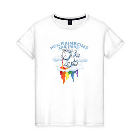 Женская футболка хлопок с принтом Как делается радуга в Новосибирске, 100% хлопок | прямой крой, круглый вырез горловины, длина до линии бедер, слегка спущенное плечо | : животные | кдинорог | краски | настроение