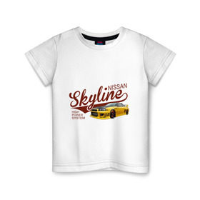 Детская футболка хлопок с принтом Nissan Skyline в Новосибирске, 100% хлопок | круглый вырез горловины, полуприлегающий силуэт, длина до линии бедер | nissan skyline | авто | автомобилистам | водителям | машина | ниссан | ретро | тачка