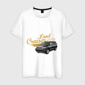 Мужская футболка хлопок с принтом Toyota Land Cruiser в Новосибирске, 100% хлопок | прямой крой, круглый вырез горловины, длина до линии бедер, слегка спущенное плечо. | toyota land cruiser | авто | автомобилистам | водителям | машина | ретро | тачка