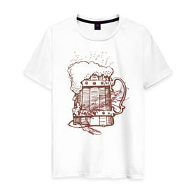 Мужская футболка хлопок с принтом Пиво с креветкой в Новосибирске, 100% хлопок | прямой крой, круглый вырез горловины, длина до линии бедер, слегка спущенное плечо. | Тематика изображения на принте: 
