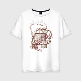 Женская футболка хлопок Oversize с принтом Пиво с креветкой в Новосибирске, 100% хлопок | свободный крой, круглый ворот, спущенный рукав, длина до линии бедер
 | 
