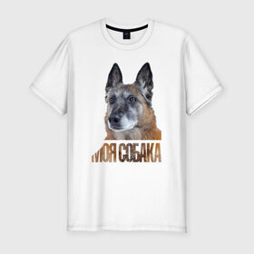 Мужская футболка премиум с принтом Бельгийская овчарка малинуа в Новосибирске, 92% хлопок, 8% лайкра | приталенный силуэт, круглый вырез ворота, длина до линии бедра, короткий рукав | Тематика изображения на принте: бельгийская овчарка малинуа | лучши | порода | собака