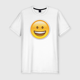 Мужская футболка премиум с принтом Смайл улыбающийся в Новосибирске, 92% хлопок, 8% лайкра | приталенный силуэт, круглый вырез ворота, длина до линии бедра, короткий рукав | media | позитив