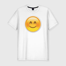 Мужская футболка премиум с принтом Смайл довольный в Новосибирске, 92% хлопок, 8% лайкра | приталенный силуэт, круглый вырез ворота, длина до линии бедра, короткий рукав | media | позитив