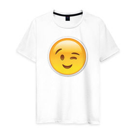Мужская футболка хлопок с принтом Подмигивающий смайл в Новосибирске, 100% хлопок | прямой крой, круглый вырез горловины, длина до линии бедер, слегка спущенное плечо. | media | позитив