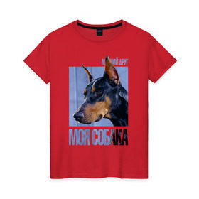 Женская футболка хлопок с принтом Доберман в Новосибирске, 100% хлопок | прямой крой, круглый вырез горловины, длина до линии бедер, слегка спущенное плечо | drug | доберман | порода | собака
