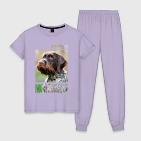 Женская пижама хлопок с принтом Дратхаар, лучший, друг, собака в Новосибирске, 100% хлопок | брюки и футболка прямого кроя, без карманов, на брюках мягкая резинка на поясе и по низу штанин | drug | дратхаар | порода | собака