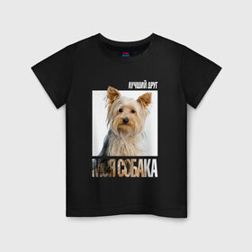 Детская футболка хлопок с принтом Йоркширский терьер в Новосибирске, 100% хлопок | круглый вырез горловины, полуприлегающий силуэт, длина до линии бедер | drug | порода | собака