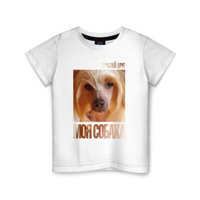 Детская футболка хлопок с принтом Китайская хохлатая собака в Новосибирске, 100% хлопок | круглый вырез горловины, полуприлегающий силуэт, длина до линии бедер | китайская хохлатая собака | порода | собака