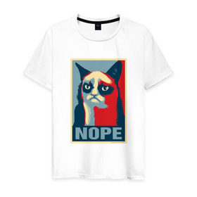 Мужская футболка хлопок с принтом Grumpy Cat NOPE в Новосибирске, 100% хлопок | прямой крой, круглый вырез горловины, длина до линии бедер, слегка спущенное плечо. | grumpy cat | nope