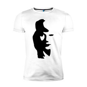 Мужская футболка премиум с принтом саксофонист или девушка в Новосибирске, 92% хлопок, 8% лайкра | приталенный силуэт, круглый вырез ворота, длина до линии бедра, короткий рукав | восприятие | девушка | иллюзия | оптическая иллюзия | саксофонист