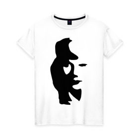 Женская футболка хлопок с принтом саксофонист или девушка в Новосибирске, 100% хлопок | прямой крой, круглый вырез горловины, длина до линии бедер, слегка спущенное плечо | восприятие | девушка | иллюзия | оптическая иллюзия | саксофонист