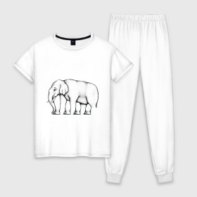 Женская пижама хлопок с принтом Сколько ног у слона в Новосибирске, 100% хлопок | брюки и футболка прямого кроя, без карманов, на брюках мягкая резинка на поясе и по низу штанин | слон