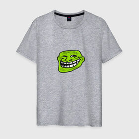 Мужская футболка хлопок с принтом Троллфейс (зеленый) в Новосибирске, 100% хлопок | прямой крой, круглый вырез горловины, длина до линии бедер, слегка спущенное плечо. | троль | улыбка