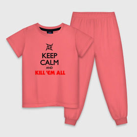 Детская пижама хлопок с принтом Keep Calm And KillEm All в Новосибирске, 100% хлопок |  брюки и футболка прямого кроя, без карманов, на брюках мягкая резинка на поясе и по низу штанин
 | Тематика изображения на принте: металлика