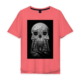 Мужская футболка хлопок Oversize с принтом Космонавты в Новосибирске, 100% хлопок | свободный крой, круглый ворот, “спинка” длиннее передней части | восприятие | иллюзия | космонавт | оптическая иллюзия | череп