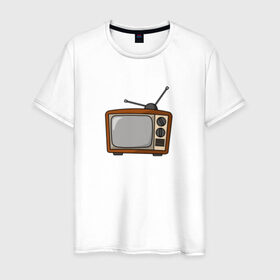 Мужская футболка хлопок с принтом Retro телевизор в Новосибирске, 100% хлопок | прямой крой, круглый вырез горловины, длина до линии бедер, слегка спущенное плечо. | Тематика изображения на принте: ссср | телевизор