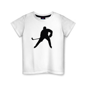 Детская футболка хлопок с принтом Хоккеист в Новосибирске, 100% хлопок | круглый вырез горловины, полуприлегающий силуэт, длина до линии бедер | @ | хоккеистспорт