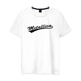 Мужская футболка хлопок с принтом Metallica (Yankees font) в Новосибирске, 100% хлопок | прямой крой, круглый вырез горловины, длина до линии бедер, слегка спущенное плечо. | Тематика изображения на принте: металлика