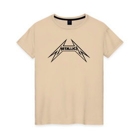 Женская футболка хлопок с принтом логотип Metallica в Новосибирске, 100% хлопок | прямой крой, круглый вырез горловины, длина до линии бедер, слегка спущенное плечо | металлика