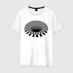 Мужская футболка хлопок с принтом 3d дыра оптическая иллюзия в Новосибирске, 100% хлопок | прямой крой, круглый вырез горловины, длина до линии бедер, слегка спущенное плечо. | 3д | дыра | иллюзия | оптическая