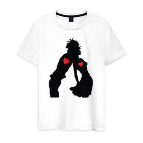 Мужская футболка хлопок с принтом Влюбленная пара в Новосибирске, 100% хлопок | прямой крой, круглый вырез горловины, длина до линии бедер, слегка спущенное плечо. | влюбленные девушка и парень. любовь | девушка | парень