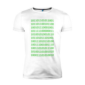 Мужская футболка премиум с принтом Двоичный код в Новосибирске, 92% хлопок, 8% лайкра | приталенный силуэт, круглый вырез ворота, длина до линии бедра, короткий рукав | Тематика изображения на принте: двоичный код