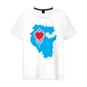 Мужская футболка хлопок с принтом Люблю Башкирию в Новосибирске, 100% хлопок | прямой крой, круглый вырез горловины, длина до линии бедер, слегка спущенное плечо. | автор дмитрий анненковсердце | башкирия | уфа