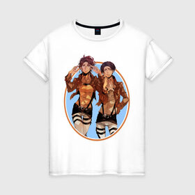 Женская футболка хлопок с принтом Хандзи и Леви в Новосибирске, 100% хлопок | прямой крой, круглый вырез горловины, длина до линии бедер, слегка спущенное плечо | титан