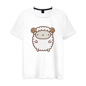 Мужская футболка хлопок с принтом Милый бараш в Новосибирске, 100% хлопок | прямой крой, круглый вырез горловины, длина до линии бедер, слегка спущенное плечо. | баран | овечка | овца