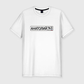 Мужская футболка премиум с принтом Анатолий 163 в Новосибирске, 92% хлопок, 8% лайкра | приталенный силуэт, круглый вырез ворота, длина до линии бедра, короткий рукав | Тематика изображения на принте: 