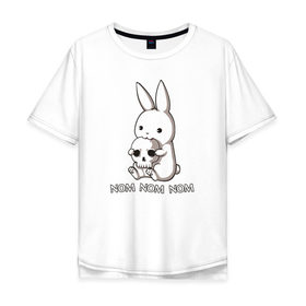 Мужская футболка хлопок Oversize с принтом Кролик с черепом в Новосибирске, 100% хлопок | свободный крой, круглый ворот, “спинка” длиннее передней части | Тематика изображения на принте: @ | заяц | картинка | кролик | прикол | череп
