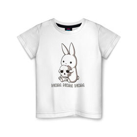 Детская футболка хлопок с принтом Кролик с черепом в Новосибирске, 100% хлопок | круглый вырез горловины, полуприлегающий силуэт, длина до линии бедер | @ | заяц | картинка | кролик | прикол | череп