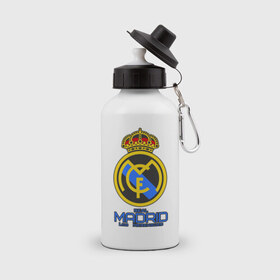 Бутылка спортивная с принтом Реал Мадрид в Новосибирске, металл | емкость — 500 мл, в комплекте две пластиковые крышки и карабин для крепления | Тематика изображения на принте: real madrid | клубы | реал мадрид | футбол