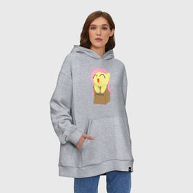 Худи SuperOversize хлопок с принтом Cute Fluttershy в Новосибирске, 70% хлопок, 30% полиэстер, мягкий начес внутри | карман-кенгуру, эластичная резинка на манжетах и по нижней кромке, двухслойный капюшон
 | Тематика изображения на принте: fluttershy | пони | сваг | флаттершай в пакетике.поняш