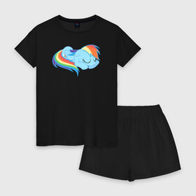 Женская пижама с шортиками хлопок с принтом Rainbow Dash sleeps в Новосибирске, 100% хлопок | футболка прямого кроя, шорты свободные с широкой мягкой резинкой | Тематика изображения на принте: pony | rainbow dash | деши спит :3поняшки | пони | сваг