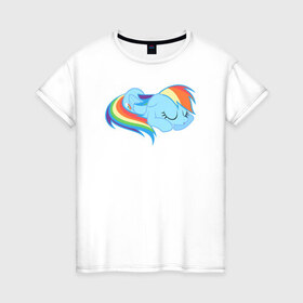 Женская футболка хлопок с принтом Rainbow Dash sleeps в Новосибирске, 100% хлопок | прямой крой, круглый вырез горловины, длина до линии бедер, слегка спущенное плечо | pony | rainbow dash | деши спит :3поняшки | пони | сваг