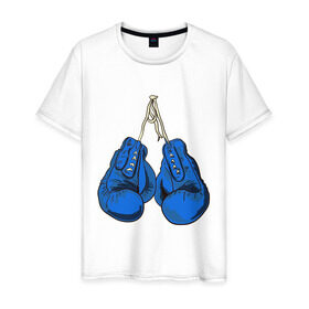 Мужская футболка хлопок с принтом Перчатки в Новосибирске, 100% хлопок | прямой крой, круглый вырез горловины, длина до линии бедер, слегка спущенное плечо. | boxing | бокс | перчатки | спорт