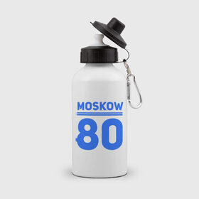 Бутылка спортивная с принтом Moskow 80 в Новосибирске, металл | емкость — 500 мл, в комплекте две пластиковые крышки и карабин для крепления | Тематика изображения на принте: moskow | москва 80 | олимпиада | россия
