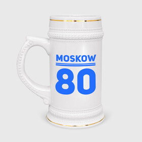 Кружка пивная с принтом Moskow 80 в Новосибирске,  керамика (Материал выдерживает высокую температуру, стоит избегать резкого перепада температур) |  объем 630 мл | Тематика изображения на принте: moskow | москва 80 | олимпиада | россия