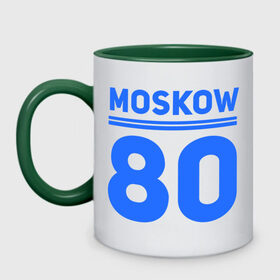 Кружка двухцветная с принтом Moskow 80 в Новосибирске, керамика | объем — 330 мл, диаметр — 80 мм. Цветная ручка и кайма сверху, в некоторых цветах — вся внутренняя часть | Тематика изображения на принте: moskow | москва 80 | олимпиада | россия