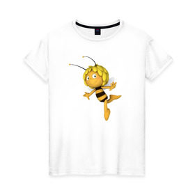 Женская футболка хлопок с принтом Пчелка Майя в Новосибирске, 100% хлопок | прямой крой, круглый вырез горловины, длина до линии бедер, слегка спущенное плечо | : животные | zoobe | прикол | приложение | сообщения