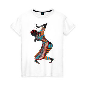 Женская футболка хлопок с принтом Танец Африканки в Новосибирске, 100% хлопок | прямой крой, круглый вырез горловины, длина до линии бедер, слегка спущенное плечо | 