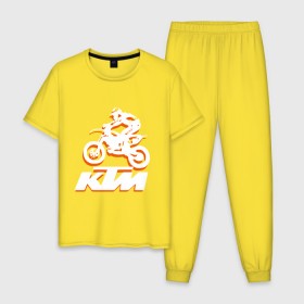 Мужская пижама хлопок с принтом KTM белый в Новосибирске, 100% хлопок | брюки и футболка прямого кроя, без карманов, на брюках мягкая резинка на поясе и по низу штанин
 | cross | ktm | motocross | кросс | мото