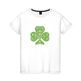 Женская футболка хлопок с принтом Celtic сlover в Новосибирске, 100% хлопок | прямой крой, круглый вырез горловины, длина до линии бедер, слегка спущенное плечо | кельтский | клевер
