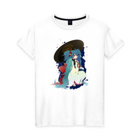 Женская футболка хлопок с принтом Мику под зонтом в Новосибирске, 100% хлопок | прямой крой, круглый вырез горловины, длина до линии бедер, слегка спущенное плечо | anime | hatsune miku | miku | vocaloid | вокалоид