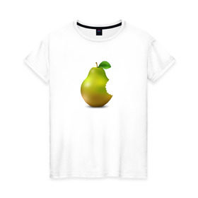 Женская футболка хлопок с принтом iPear в Новосибирске, 100% хлопок | прямой крой, круглый вырез горловины, длина до линии бедер, слегка спущенное плечо | (iphone) | груша | пародия | прикол | укус