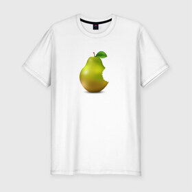 Мужская футболка премиум с принтом iPear в Новосибирске, 92% хлопок, 8% лайкра | приталенный силуэт, круглый вырез ворота, длина до линии бедра, короткий рукав | (iphone) | груша | пародия | прикол | укус